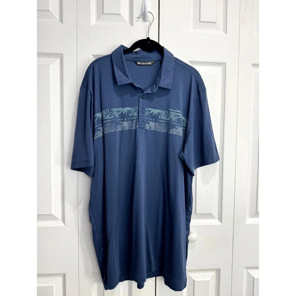 Travis Mathew Drop Anchor Golf Polo Shirt Men's X-Large Blue Stretch Performance